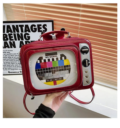 Cartoon Cute Handbags for Women Funny Retro TV Transparent Square Bag Fashion Leather Personalized Creative Shoulder Bag Woman