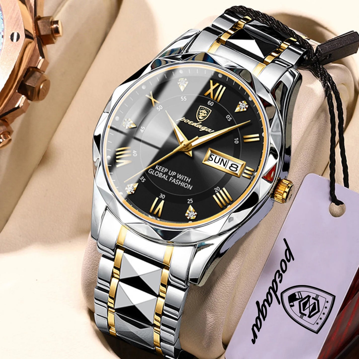 POEDAGAR Top Classic Men's Quartz Watches Waterproof Luminous Stainless Steel Man Wristwatch Date Week Original Men Watch Reloj