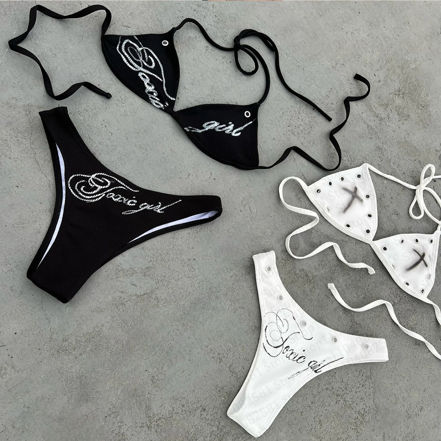 Fashionable letter printed sexy bikini set women's swimsuit patch swimsuit hot pants set summer casual niche fashion Y2k style