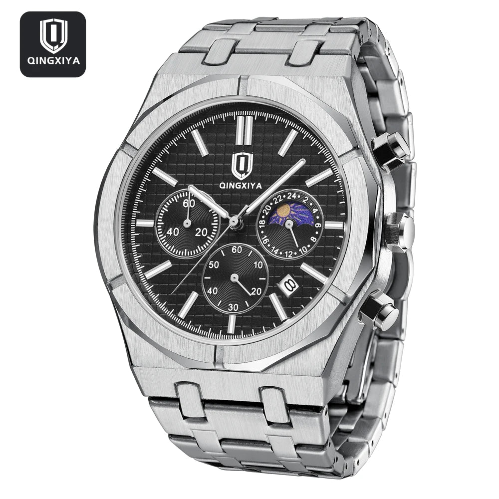 QINGXIYA Luxury Chronograph Quartz Watch Men Sport Military Watch For Men Waterproof Luminous Date Stainless Steel Men's Watches