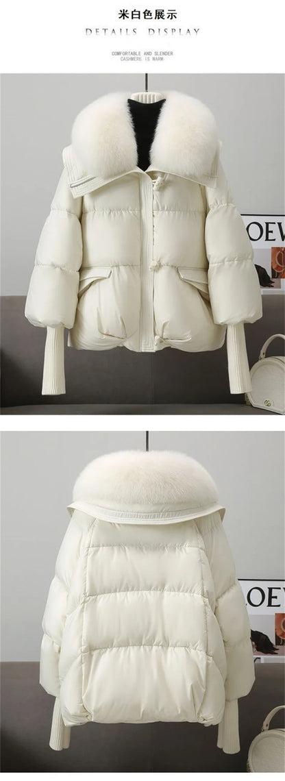 2024 Winter New Short Down Cotton Jacket Women Korean Loose Cotton Jacket Women, Oversized Wool Collar, Thickened Cotton Coat