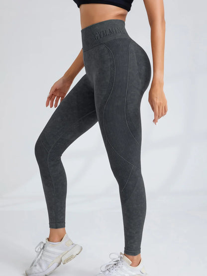 Women Seamless Gym High Waist Yoga Pants Hip Lifting Outdoor Sports Tight Waist Letter Sand Washed Pants Exercise Yoga Leggings