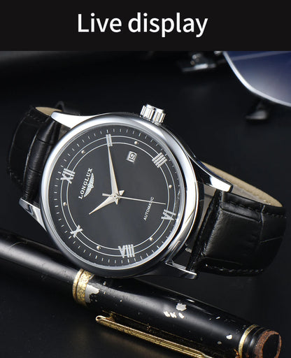 Men automatic watch simple mechanical watches  date waterproof fashion leather gift