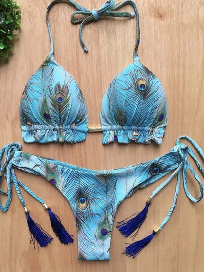 RUOTONGSEPT Sexy Micro Bikinis Set 2022 New Swimsuit Women Feather Print Bandage Swimwear Female Bathing Suit Brazilian Biquinis