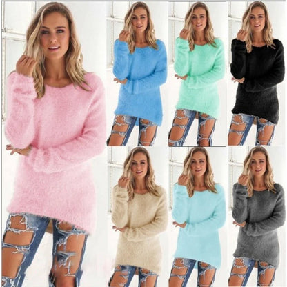 2025 Plus Size Women Warm Sweaters Solid Color O Neck Loose Knitted Pullover Long Sweater Casual Blouse Lady Oversize Clothing