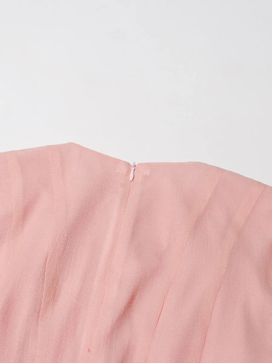 VGH Sweet Ruffles Elegant Knee Length Dresses for Women Round Neck Flare Sleeve High Waist Spliced Button  A Line Dress Female