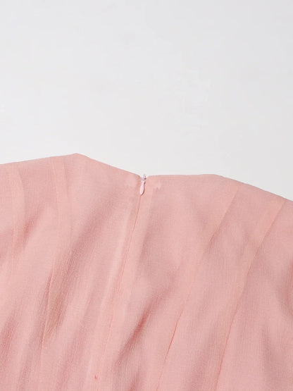 VGH Sweet Ruffles Elegant Knee Length Dresses for Women Round Neck Flare Sleeve High Waist Spliced Button  A Line Dress Female