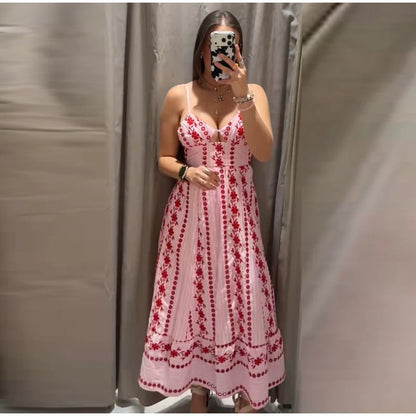 Printed Ruffle Top Skirt Set Women Slim Sling Sleeveless Backless Vest Straight Long Skirts 2025 Summer Elegant Sexy Lady Outfit