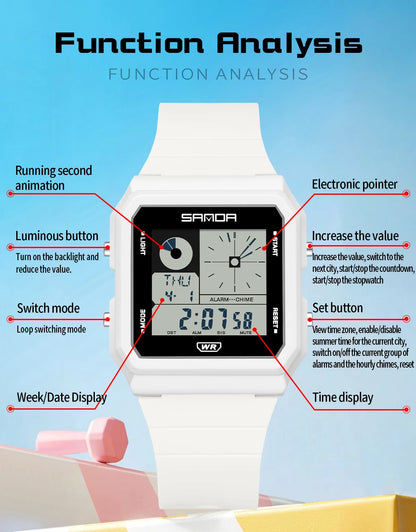 SANDA 2216 Fashion Electronic Watch Multifunction Alarm Calendar Waterproof Sports Student Digital Watches