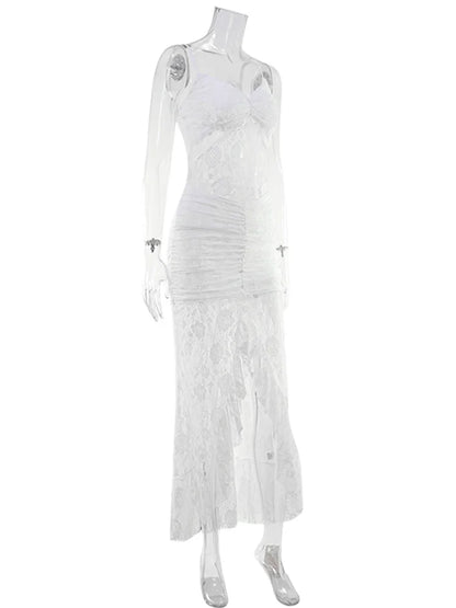 CNYISHE Lace Sheer Camisoles Solid Split V Neck Sheath Women Dresses Fashion Holiday Beach Sexy Club Female Bodycon Vestidos