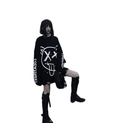 Cool Women Korean Fashion Oversized Long Sleeve T Shirt Hip Hop Punk Streetwear Girls Tees Black Loose Long Sleeve T Shirt Males