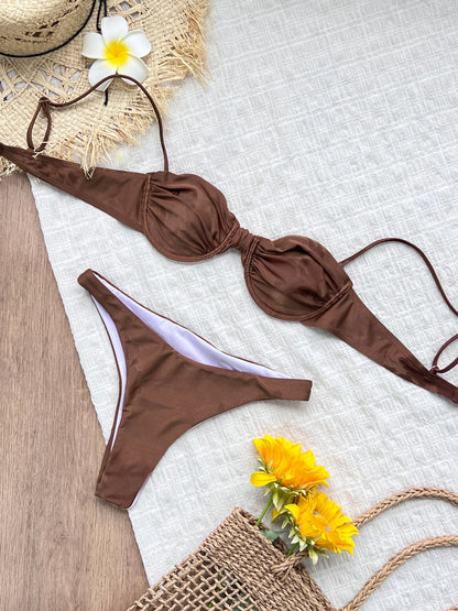 2026 Sexy Brazilian Bikini Sets Thong Swimsuit Women Swimwear Micro Bikinis Female Beachwear Solid G-string Bath Suits Bandeau