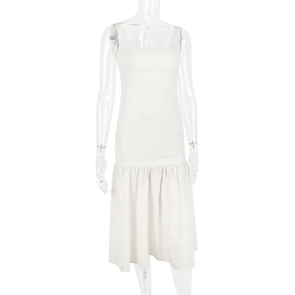 Ashgaily White Dress Women Halter Cotton Long Dress Lace Elegant Party Outfits Ladies Sexy Club Clothes