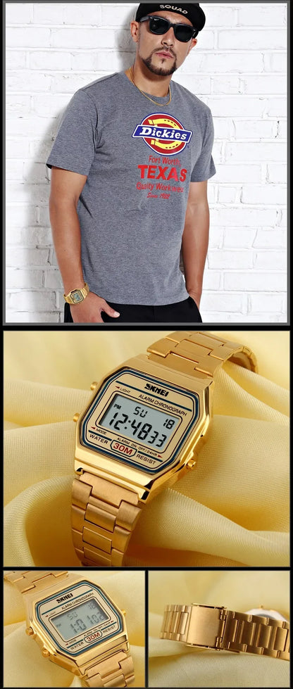 SKMEI 1123 Luxury Retro Digital Sports Watch for Men Stainless Steel Waterproof Mens Wristwatches Steel Clock 1328 Reloj Hombre