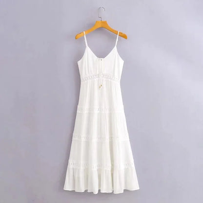 Ashgaily White Dress Women Halter Cotton Long Dress Lace Elegant Party Outfits Ladies Sexy Club Clothes