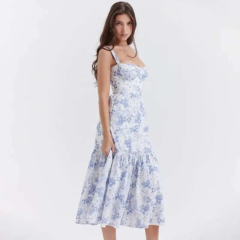 Townlike Print Bodycon A-line Dress Women Spaghetti Strap 2023 Summer Dress Midi Long Strapless Nightclub Sexy Party Dresses