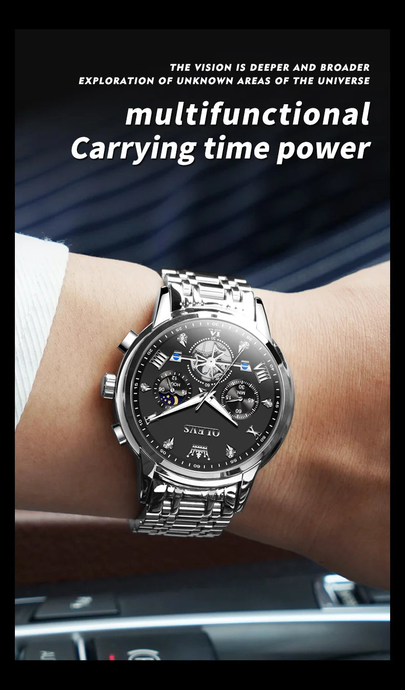 OLEVS 2856 Original Watches Man Multifunctional Chronograph Quartz Watch Waterproof Luminous Moon Phase Watches For Man Reloj