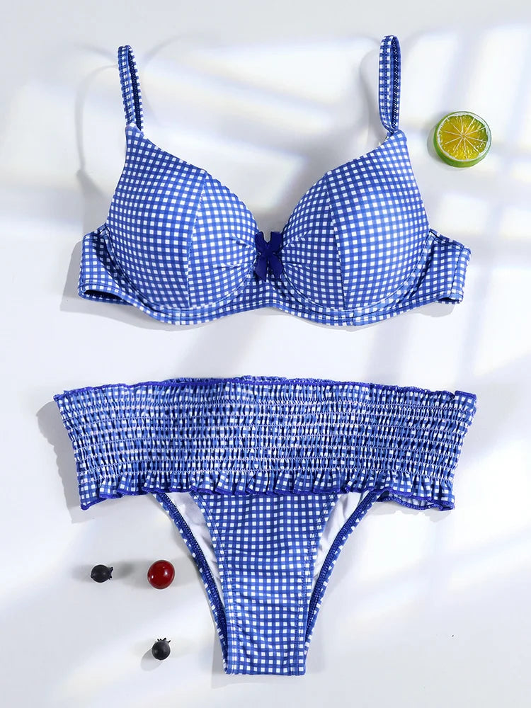 Mini Bowknot Bikinis Set for Women Patchwork Swimsuit Summer Beach Wear brown Thong Swimwear Swimming Bathing Suit 2025