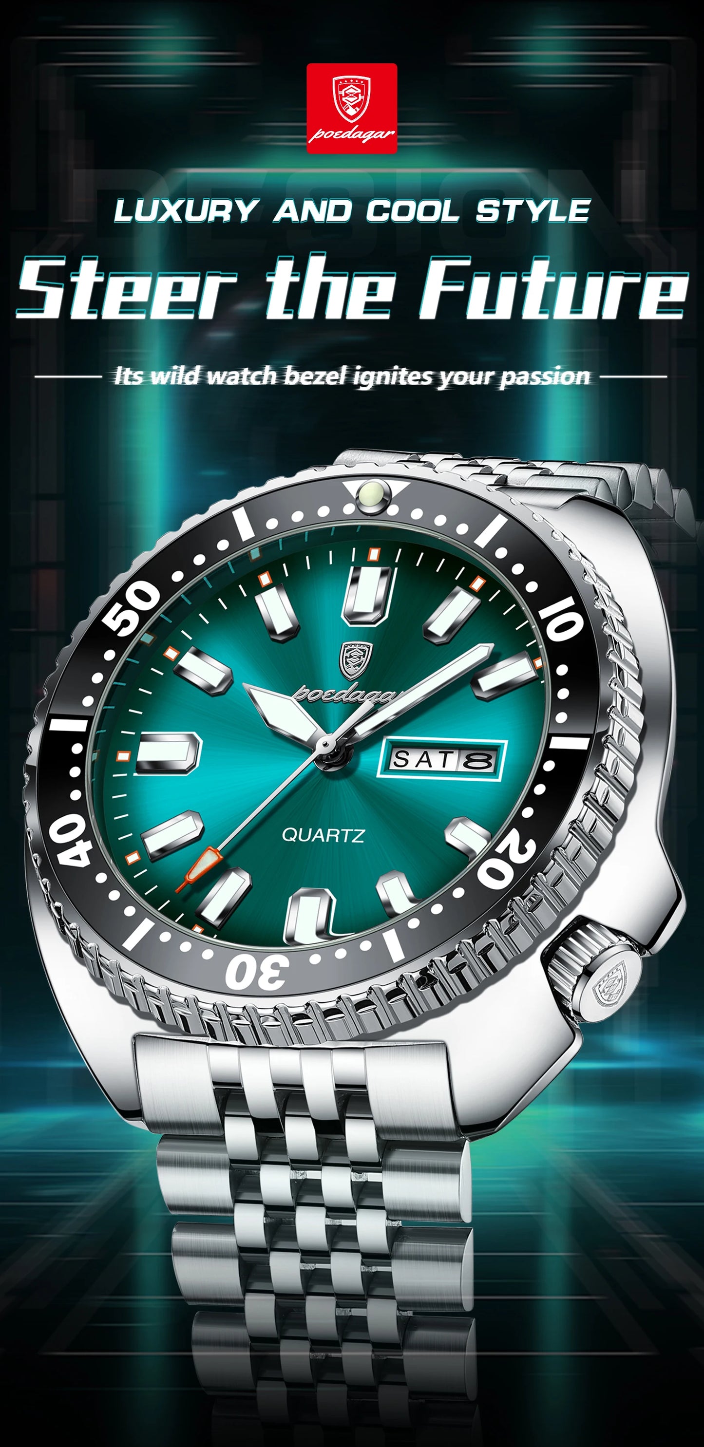 POEDAGAR Luxury Brand Men Clock Date Week Fashion Quartz Male Wristwatch Luminous Waterproof Stainless Steel Men's Watches Reloj