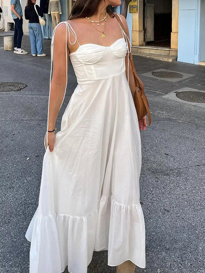 Ashgaily White Dress Women Halter Cotton Long Dress Lace Elegant Party Outfits Ladies Sexy Club Clothes