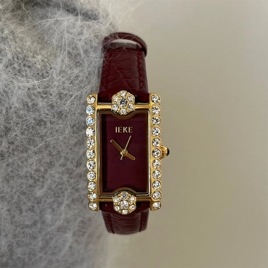 Rectangular Diamond-set Women's Quartz Watch High-end Temperament Simple Fashionable Watches Belt Wristwatch Match Items Gifts