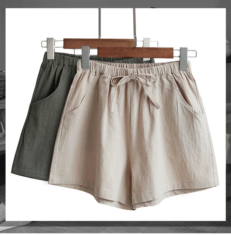 Summer Cotton Linen Shorts Women High Waist Oversize Shorts Short Pants Women Fashion Casual Sports Shorts Female S-XL