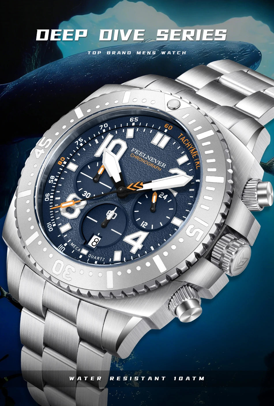 FEELNEVER New Diver Quartz Watch for Men 316L Stainless Steel Sapphire Big Dial Watch Men Outdoor 1000M Waterproof Men's Watches