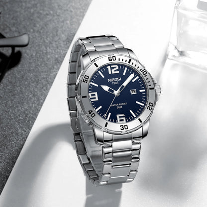NIBOSI Luxury Man Wristwatch Business Stainless Steel Date Quartz Men Watch Waterproof Luminous Date Men's Watches Clock