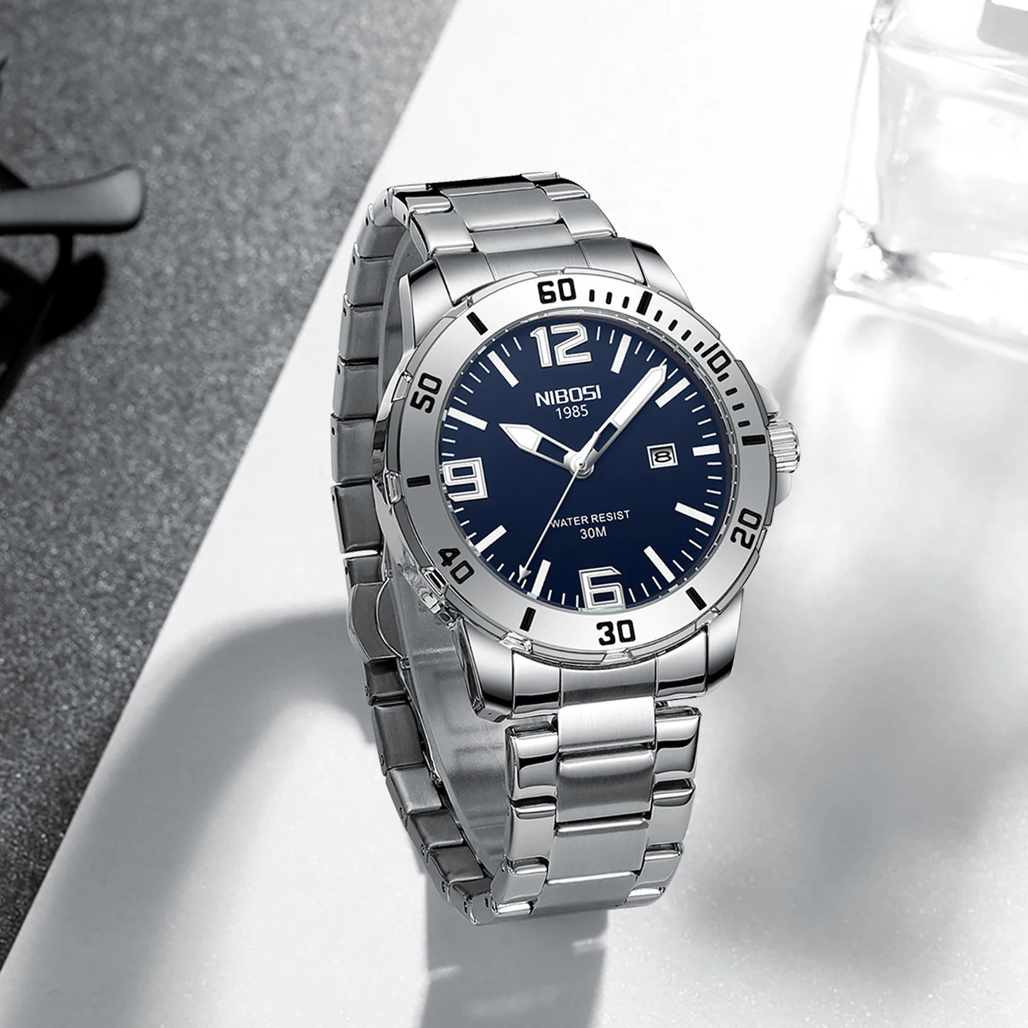 NIBOSI Luxury Man Wristwatch Business Stainless Steel Date Quartz Men Watch Waterproof Luminous Date Men's Watches Clock