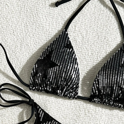 Halter Shiny Star Sequins Bikini 2025 Women Swimsuit Female Swimwear Two Pieces Bikini Set Brazilian Bathing Suit Swim Beachwear