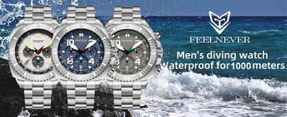 FEELNEVER New Diver Quartz Watch for Men 316L Stainless Steel Sapphire Big Dial Watch Men Outdoor 1000M Waterproof Men's Watches