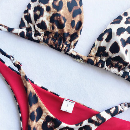 Sexy String Bikini Leopard Print Back Hook Push Up Swimsuit Women Two Piece Swimwear Triangle Thong Brazilian Beach Bathing Suit