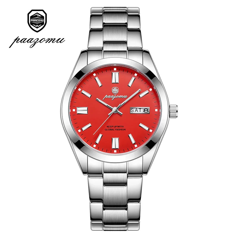 PAAZOMU Man Fashion Wristwatch Business Stainless Steel Band Quartz Men Watch Waterproof Luminous Date Square Men's Watches