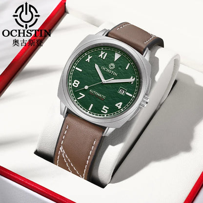 OCHSTIN Men's Automatic Mechanical Movement Watches Man Leather Strap Wristwatch Waterproof Master Series Luminous Hand Watch