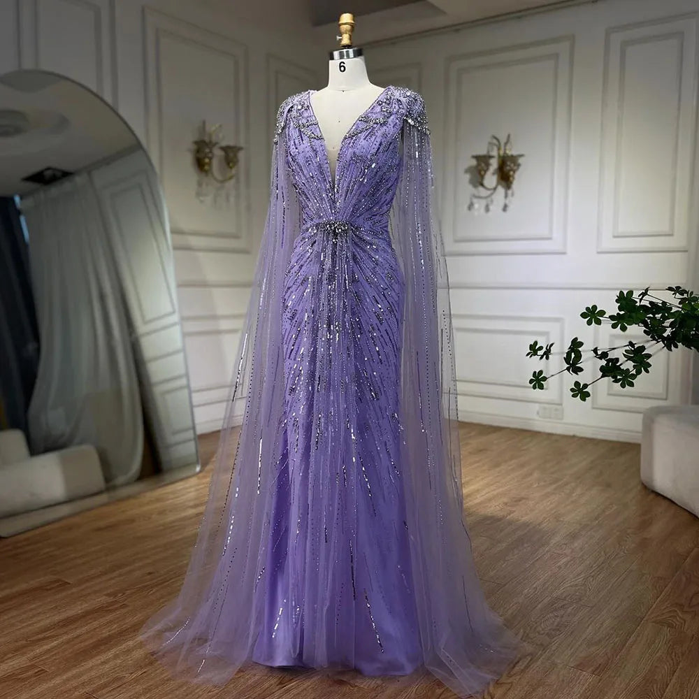 Serene Hill 2025 Turquoise Mermaid Evening Dresses Gowns With Beaded  Cape For Women's Wedding Party LA72168A Customized