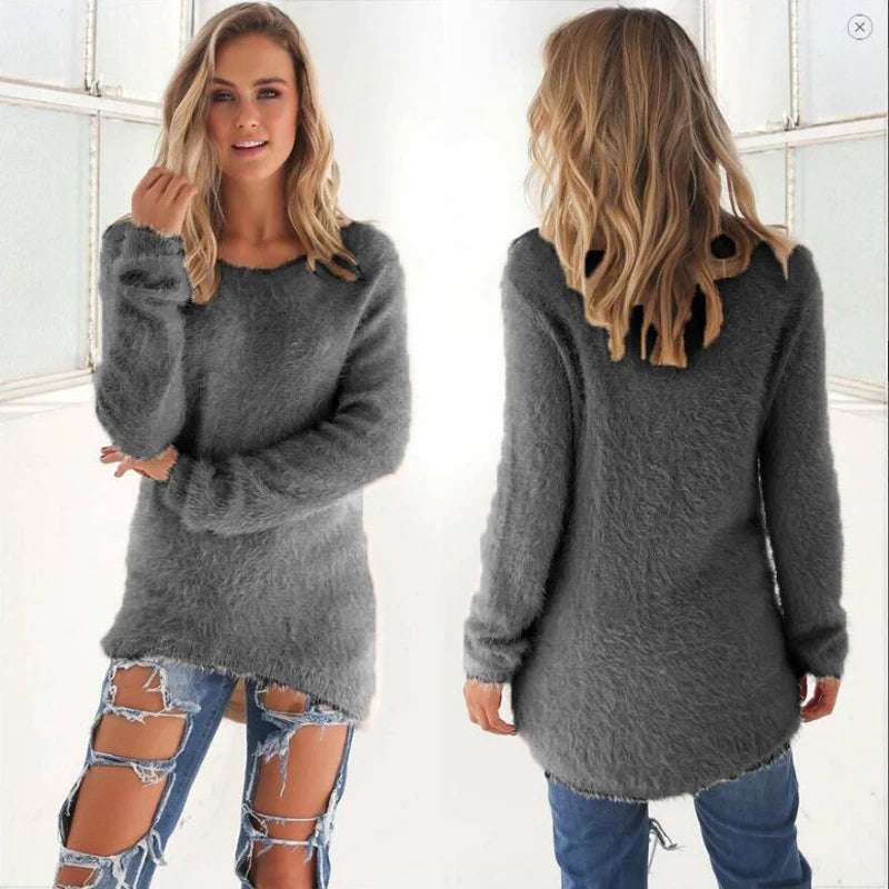 2025 Plus Size Women Warm Sweaters Solid Color O Neck Loose Knitted Pullover Long Sweater Casual Blouse Lady Oversize Clothing