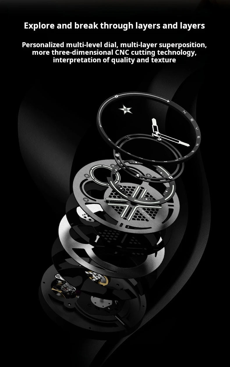 Pentagram Rotation Designer Luxury Luminous Automatic Movement Mechanical Clock High Quality Waterproof Silicone Men's Watches