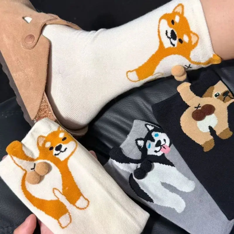 Cartoon Cat Egg Couple Socks Cozy Mid-Calf for Maternity Warm Winter Cute Present for Christmas Cat Lovers Family