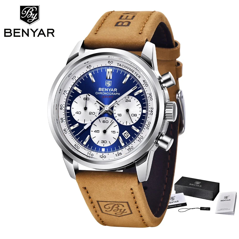 BENYAR 5188 New Quartz Watches for Men Top Brand 42MM Military Watch Luxury Chronograph 30M Waterproof Male Clock Reloj Hombre