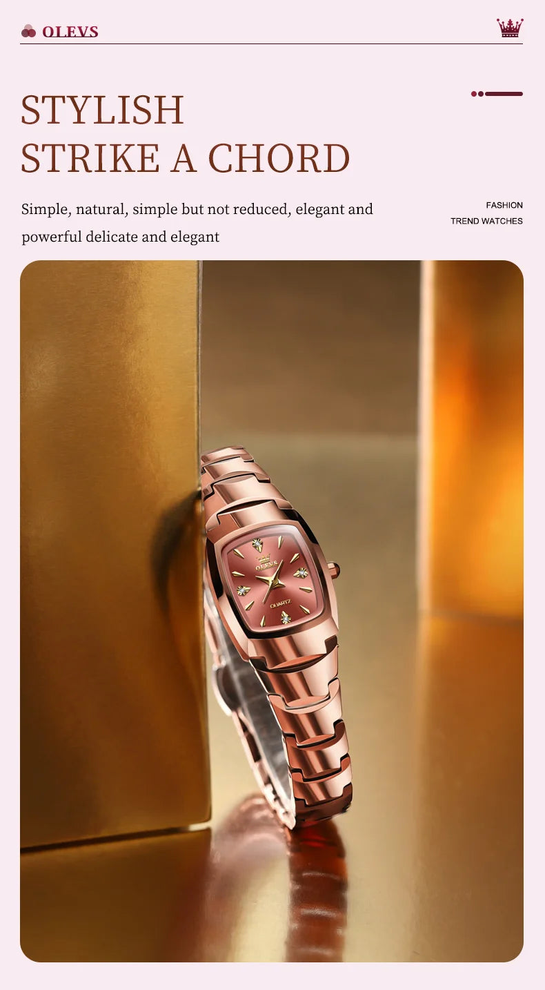 OLEVS 7006 Women's Watches Fashion Tonneau Dial Luxury Tungsten Steel Waterproof Wristwatch for Women Elegant Retro Ladies Watch