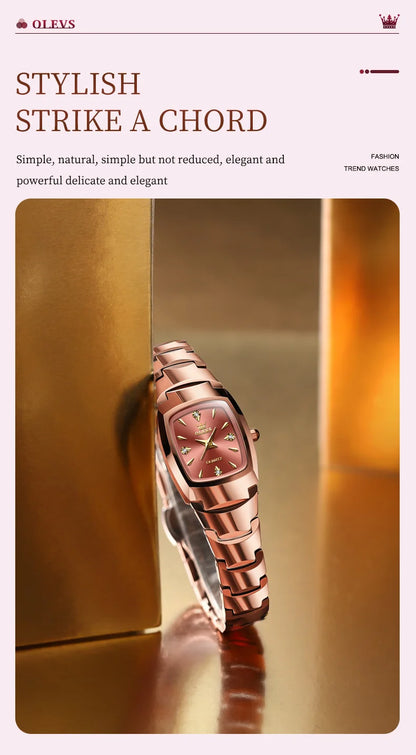 OLEVS 7006 Women's Watches Fashion Tonneau Dial Luxury Tungsten Steel Waterproof Wristwatch for Women Elegant Retro Ladies Watch
