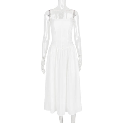 Ashgaily White Dress Women Halter Cotton Long Dress Lace Elegant Party Outfits Ladies Sexy Club Clothes