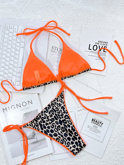 Sexy Leopard Micro Bikini 2025 Women Swimsuit Female Swimwear Thong Bikinis Set Brazilian Halter Beach Wear Lace Up Bathing Suit
