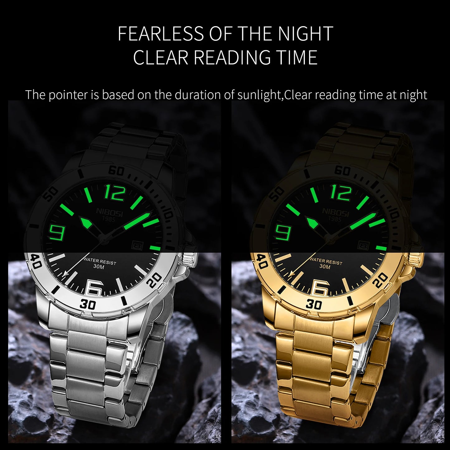 NIBOSI Luxury Man Wristwatch Business Stainless Steel Date Quartz Men Watch Waterproof Luminous Date Men's Watches Clock