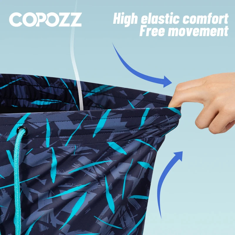COPOZZ Summer Men's Beach Swimming Trunks Drawstring Elastic Waist Swimsuit Shorts Plus Size Quick Drying Swimwear Shorts Board