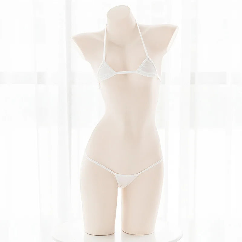 Amine Cute Girls Bikini Set Japanese Student Cosplay Swimsuit Halter Bandage Low Waist Swimwear Women Sexy Bathing Suit Bikinis