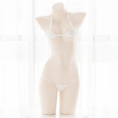 Amine Cute Girls Bikini Set Japanese Student Cosplay Swimsuit Halter Bandage Low Waist Swimwear Women Sexy Bathing Suit Bikinis