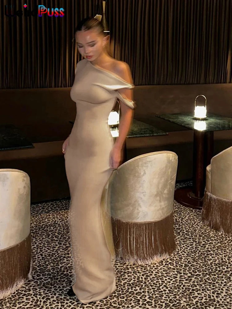 Weird Puss Bandage Dress Woman Summer Sexy Irregular Solid Sheath Chic Stretch  Body-Shape Smooth Birthday Party Elegant Bodycon