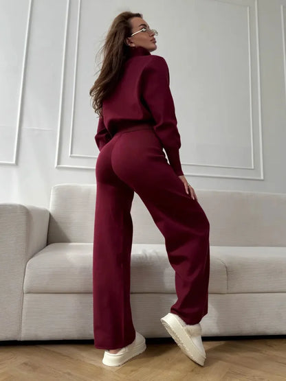 Blubelle Women's New Autumn Winter Zip Up Knit Set Trendy Slim Fit Cardigan Pants Chic Commuting Sweater Outfit
