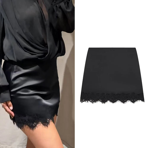 Women Mini Lace Skirt Sexy A-line Pleated High Waist Skirt for Women Spring Summer New Lace Short Skirt